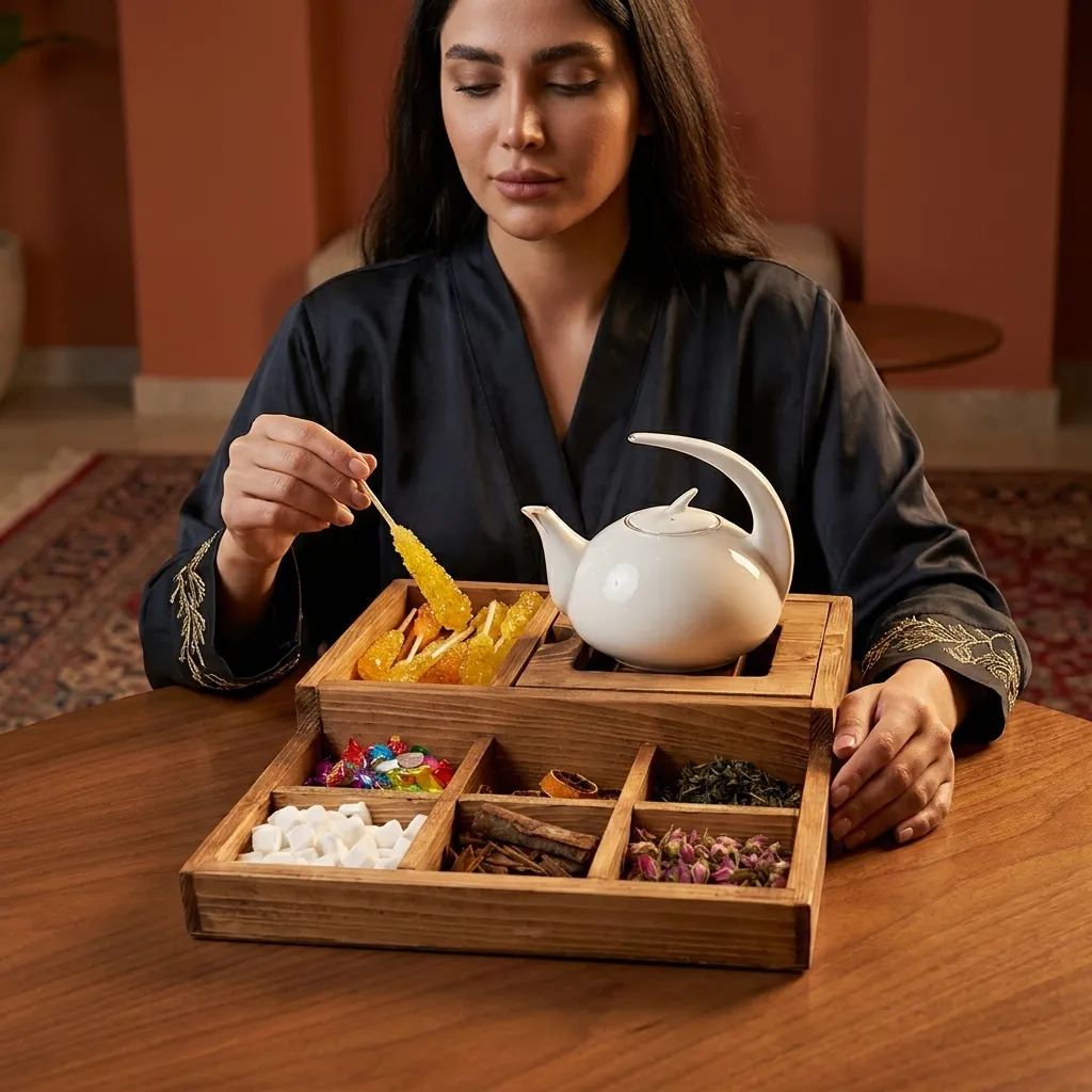 جعبه پذیرایی آنتیک چوب روسی با محفظه قوری